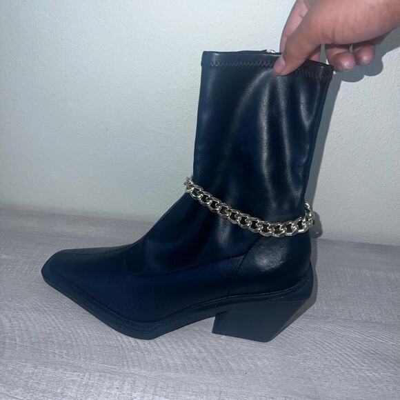 ASOS Design Black Western Ankle Boots with Gold Chain - Size 8 NWOB - Picture 3 of 7